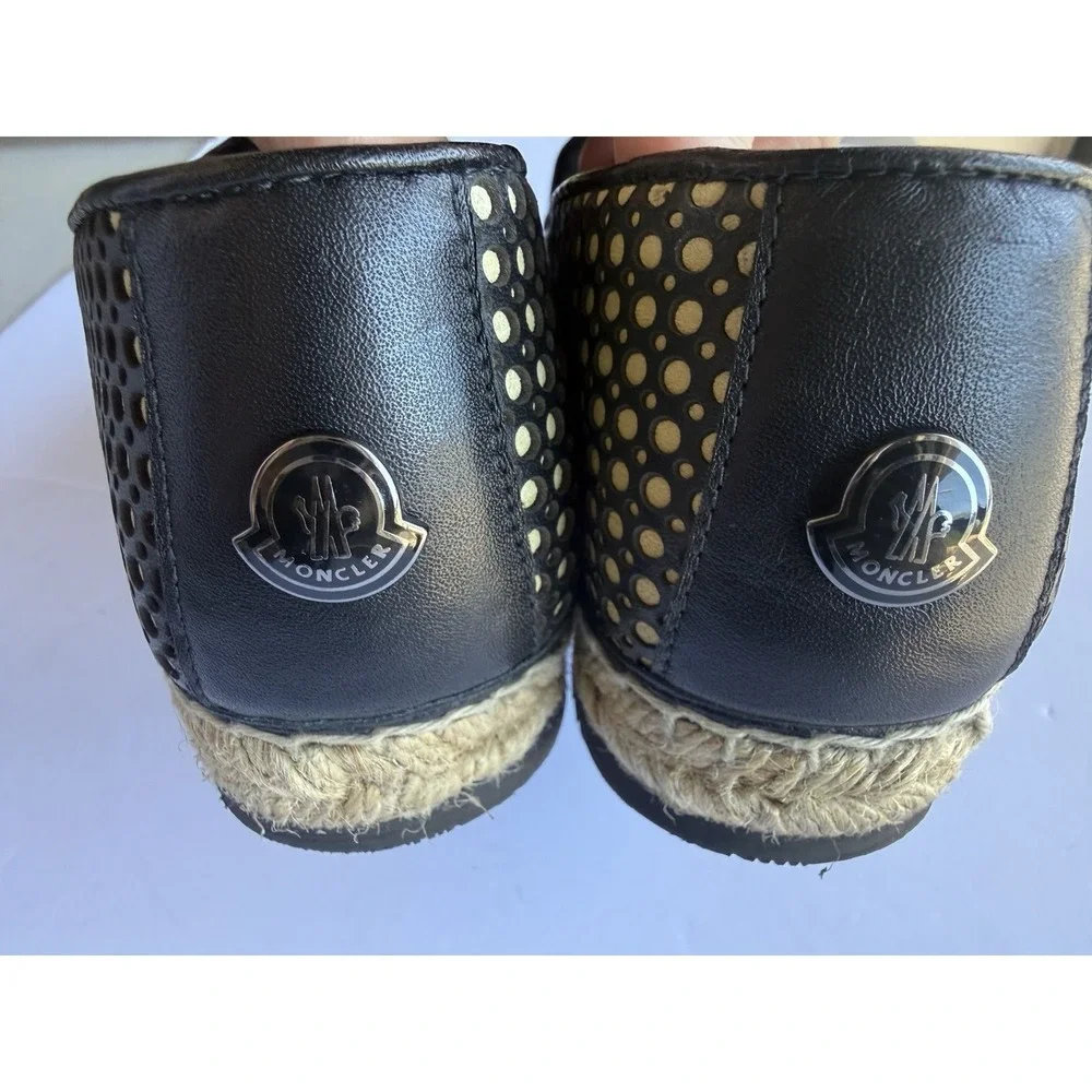 Moncler Black Tan Perforated Leather Espadrille Loafers Flats EU 40 US 9 Luxury